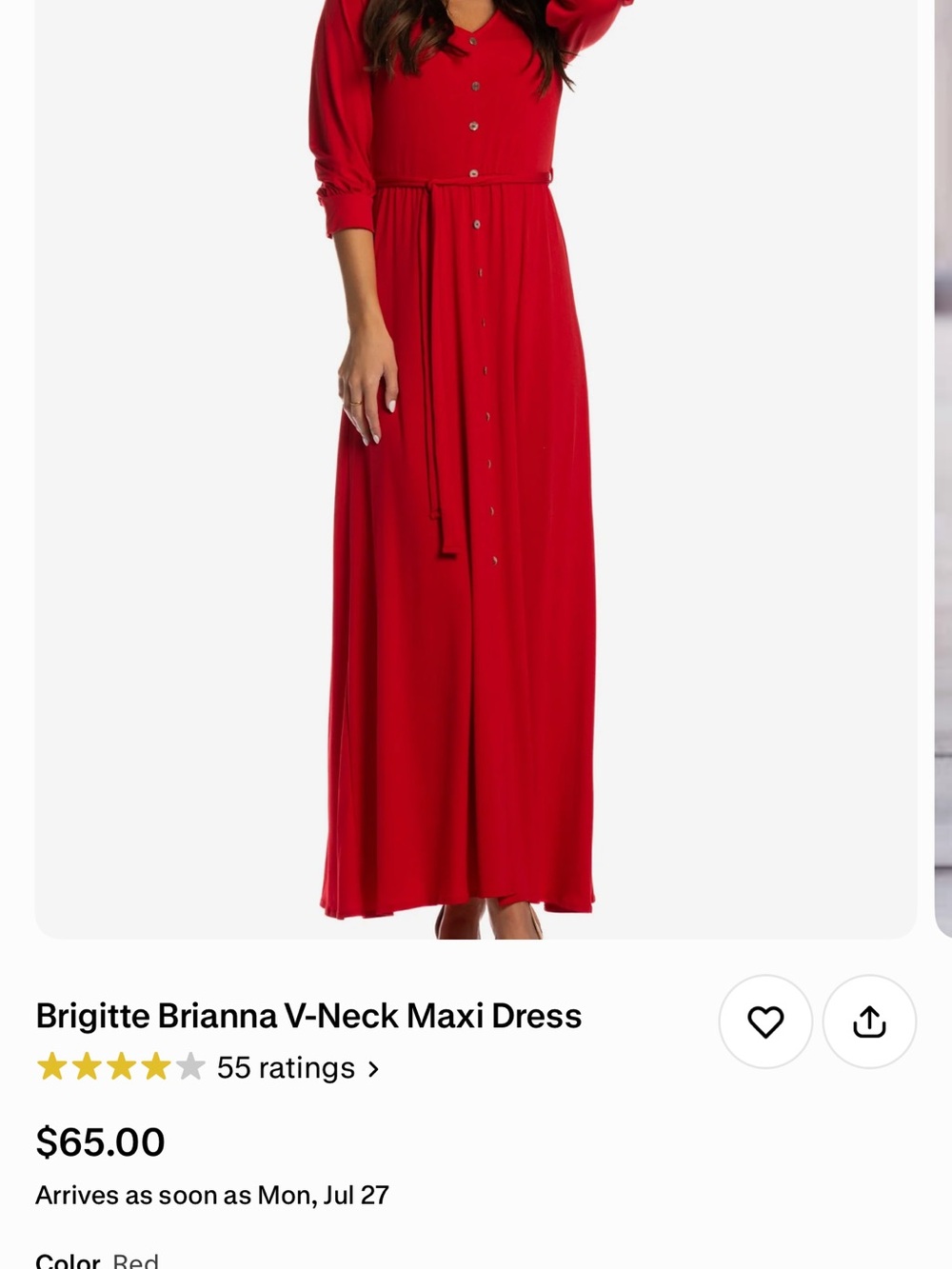 Brianna V-Neck Maxi Dress - Red